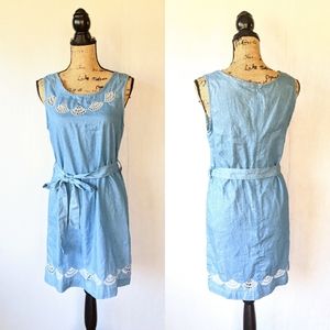 MIAMI chambray belted sleeveless sheath dress